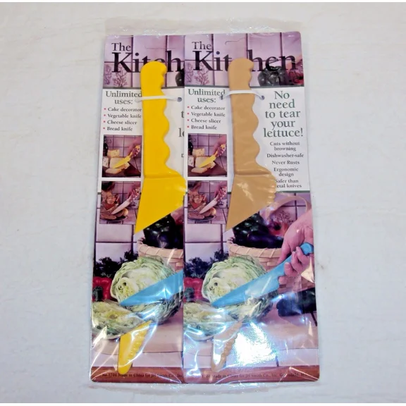 Plastic Serrated Kitchen Knife ~ Set Of 2 ~ Cuts Cakes, Veggies, Cheeses