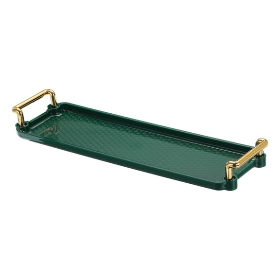 Plastic Serving Tray with Golden Handle, Modern Rectangular Decorative Tray Reusable Jewelry Platter for Countertop Bathroom Kitchen, Toilet lid trayGreen 30*10*4.2cm)