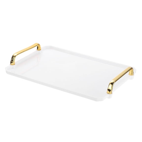Plastic Serving Tray with Golden Handles, Reusable Tray Rectangular Party Platters for Dessert Coffee Tea Table, Living Room Kitchen Countertop, Toilet lid tray（White31*20*2.7cm)