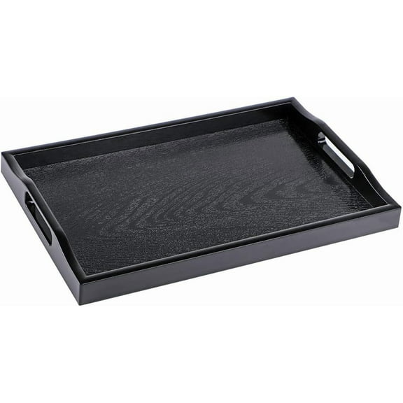 Plastic Serving Tray, Ottoman Tray with Cutout Handles, Rectangle Butler Tray for Breakfast in Bed, Coffee Table Decor, Party (Black)