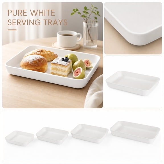 Plastic Serving Tray, White Serving Tray, Plastic Trays for Serving, Dishwasher Safe Microwavable Melamine Tray, 1Pc 12X9X1.5 Inch Deep Rectangular Multi-Use Tray Works for Snack
