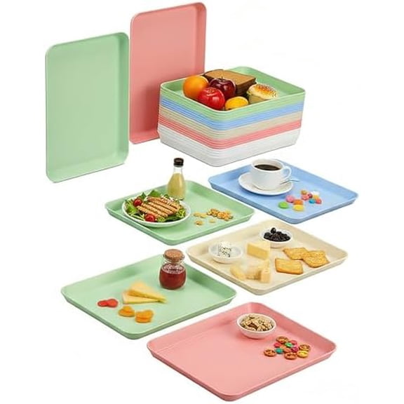 Plastic Serving Trays,20 Pcs Bulk Reusable Food Display Platters, Party Serving Trays for Snack, Fruit, Dessert, Catering Supplies, Restaurant & Hotel Use, 5 Colors,15"x10"