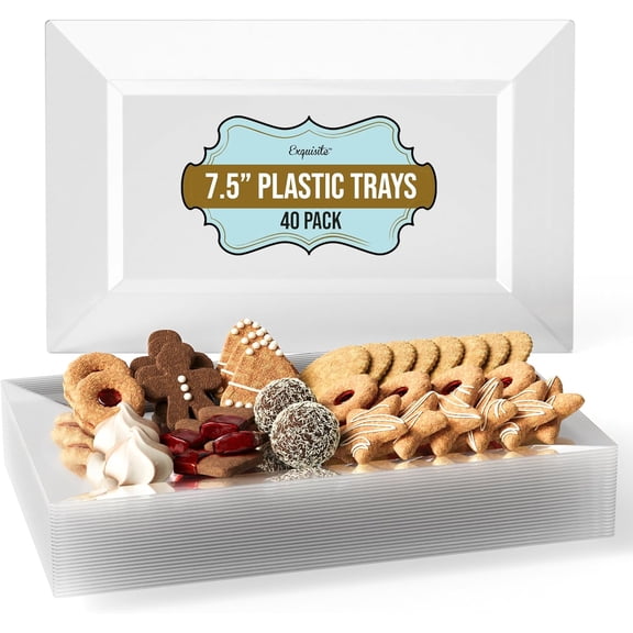 Plastic Serving Trays For Party - 40 Pcs 7.5 Inch Clear Serving Platters, Plastic Trays For Food, Clear Tray, Food Tray Disposable Platters For Parties, Catering & BuffetClear7.5 Inches