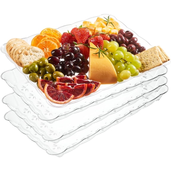 Plastic Serving Trays - Serving Platters Rectangle 9X13 Disposable Party Dish 4 Black Trays