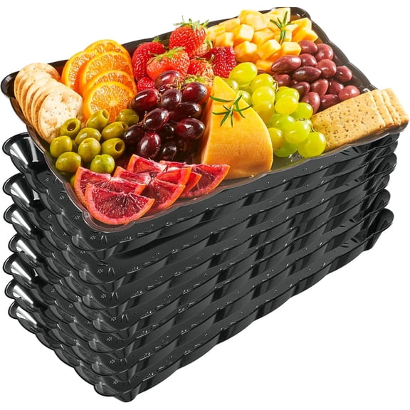 Plastic Serving Trays - Serving Platters Rectangle 9X13 Disposable Party Dish Includes 8 Black Trays