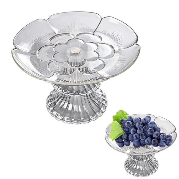 Plastic Serving Trays,Transparent Petal Shaped Plastic Serving Platter with Base,Clear Flower Shape Fruit Pedestal Dish,Reusable Clear Pedestal Candy Dessert Tray,Decorative Fruit Pedestal Plate