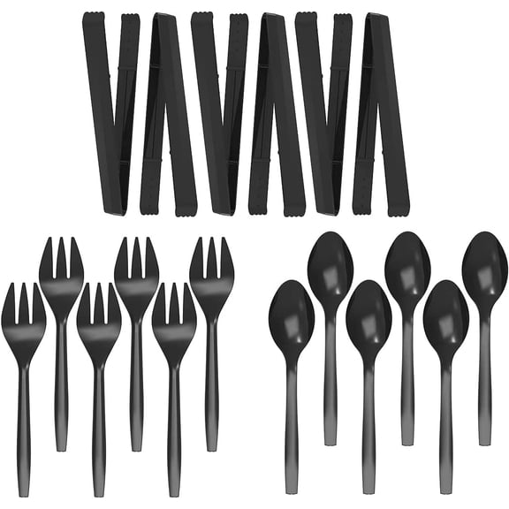 Plastic Serving Utensils Set, 18 Piece, 9" Black