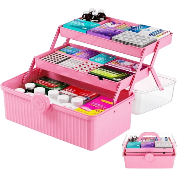 Plastic Sewing Box Organizer With Handle- Portable Multi-Purpose Sewing Storage Organizer for Cabinet,Pink Medicine Container Storage and Tool Boxes or Accessory and Craft Carrying Case