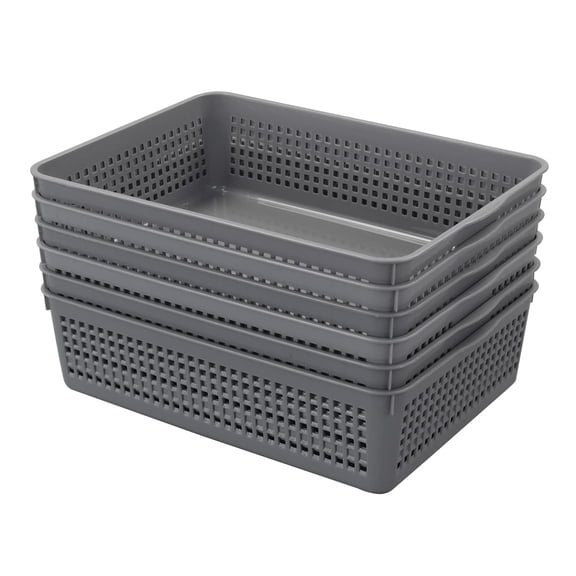 Plastic Shallow Baskets Trays Set of 6 Office Storage Organizers