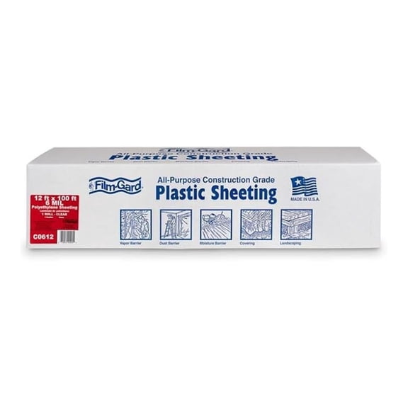 Plastic Sheeting 6 Mil Clear - Film-Gard Polyethylene Roll 12ft x 100ft - Construction Plastic Drop Cloth - Waterproof Painter's Plastic for Dust Protection & Covering