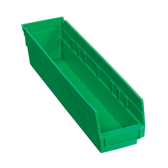 Plastic Shelf Bin Nestable 4-1/8"W x 17-7/8"D x 4"H Green, Lot of 12