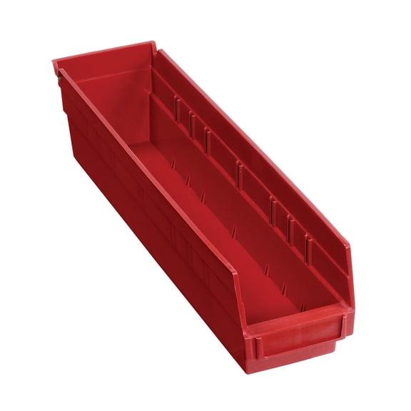 Plastic Shelf Bin Nestable 4-1/8"W x 17-7/8"D x 4"H Red, Lot of 12