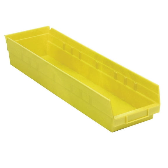 Plastic Shelf Bin Nestable 6-5/8"W x 23-5/8" D x 4"H Yellow, Lot of 6