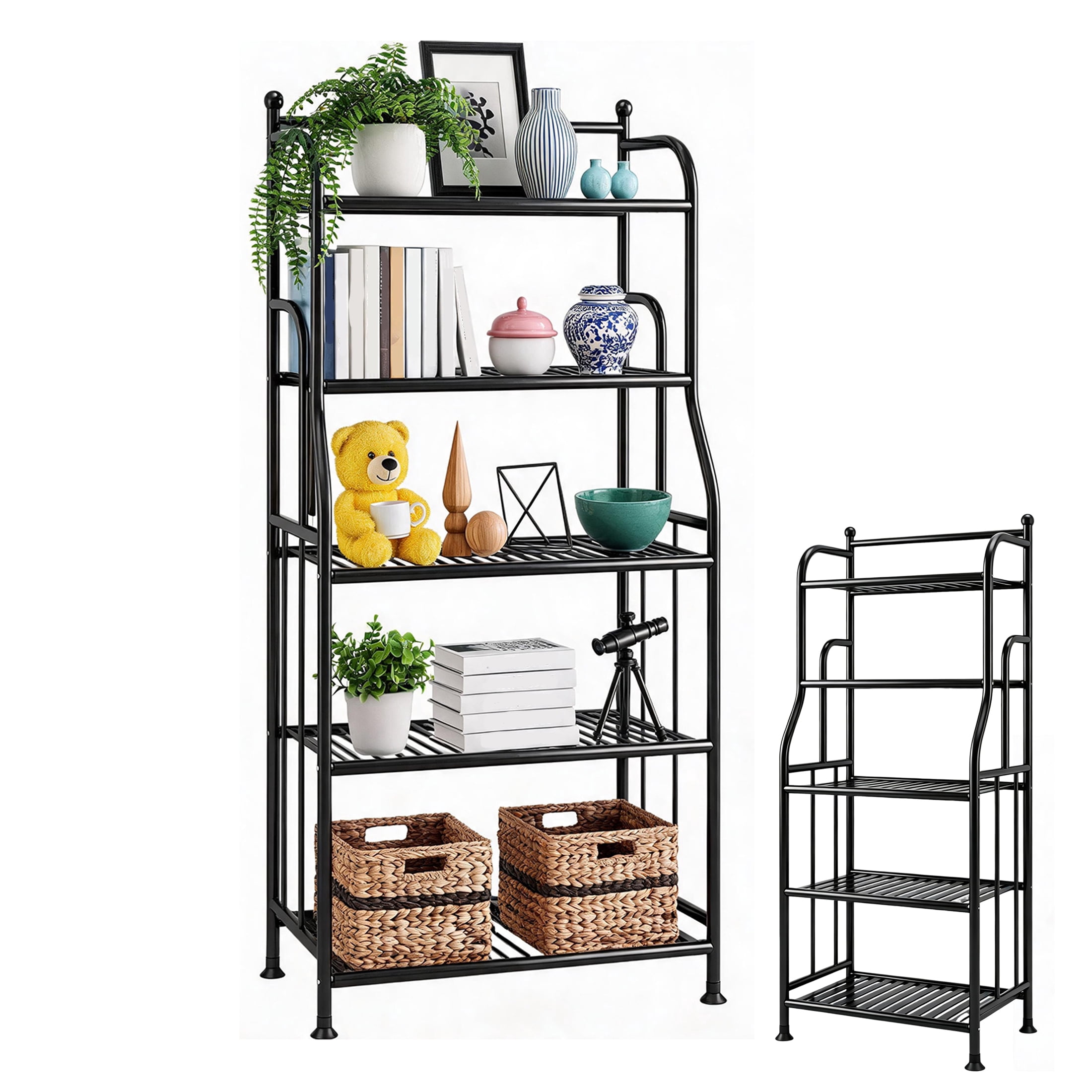 5 Tier Storage Shelf, 5-Tier Large Capacity Shelf Organizer, Multifunctional Storage Rack, Heavy Duty Storage Shelves Display Organizer for Balcony, Kitchen, Bathroom, Living Room