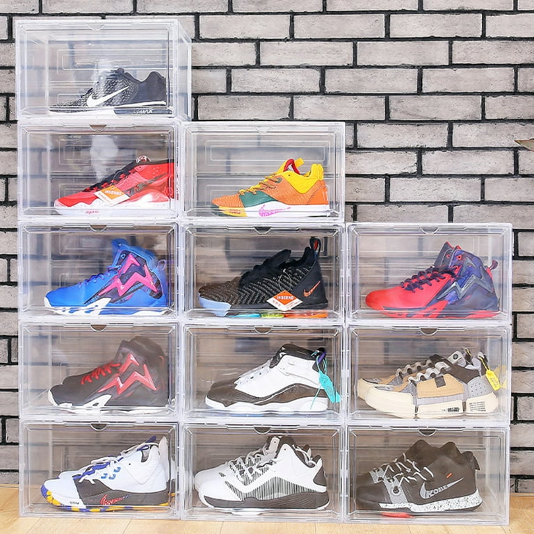 Plastic Shoe Box, 4/8/12x Stackable Black/ Clear Shoe Storage Box Sneaker  Storage Bins Shoe Container Organizer for Women Men