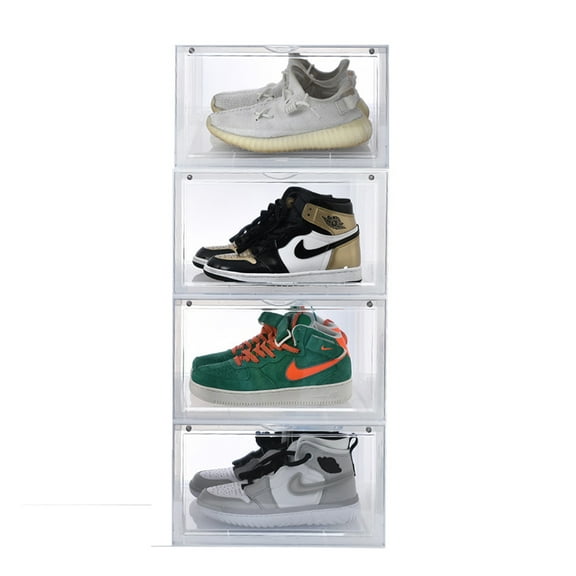 Plastic Shoe Box, 4/8/12x Stackable Black/ Clear Shoe Storage Box Sneaker Storage Bins Shoe Container Organizer for Women Men
