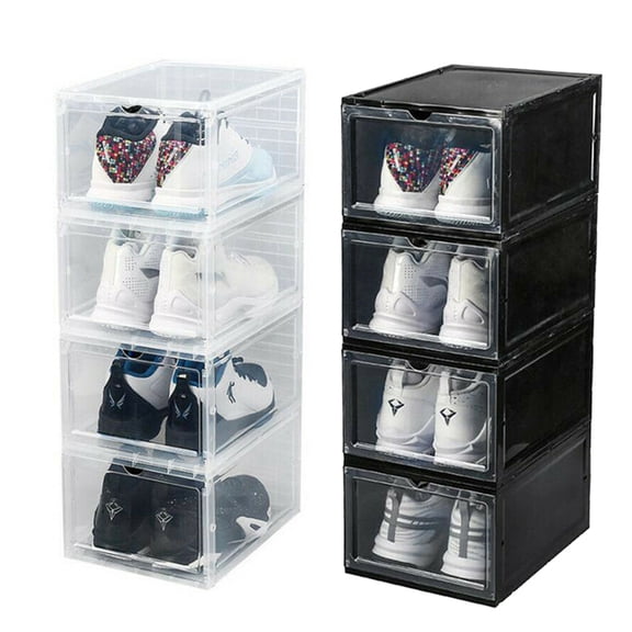 Plastic Shoe Box, 4/8/12x Stackable Black/ Clear Shoe Storage Box Sneaker Storage Bins Shoe Container Organizer for Women Men