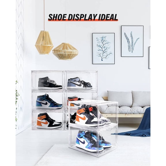 Plastic Shoe Box Organizer, 3 Pack Stackable Sneaker Boxes with Magnetic Lid