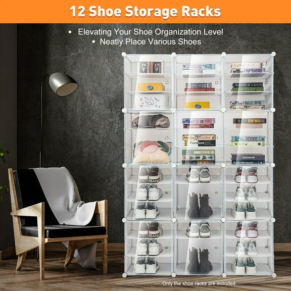 Plastic Shoe Boxes 72 Pair Shoe Storage Cabinet, Clear Stackable Shoe Storage Organizer for Home Closet Entryway, Shoe Containers with Lids