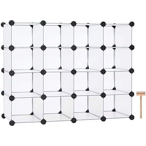 Plastic Shoe Rack,16-Cube Modular Shoes Storage Stand, Multifunction Closet Cabinet, Stackable Shoe Organizer for Bedroom Doorway Entryway Hallway, 36" L × 14.2" W × 28" H White SRP15A