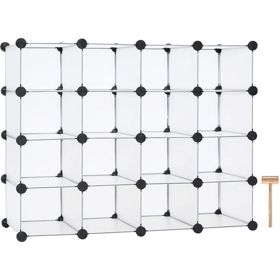 Plastic Shoe Rack,16-Cube Modular Shoes Storage Stand, Multifunction Closet Cabinet, Stackable Shoe Organizer for Bedroom Doorway Entryway Hallway, 36" L × 14.2" W × 28" H White SRP15A