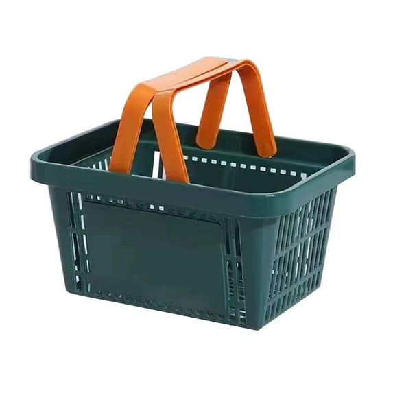 Plastic Shopping Basket, Market Grocery Basket, Foldable Handle Storage Basket with Ventilated Hollow Design, Durable Lightweight Plastic, Large Capacity 5.7L, Multipurpose Retail Basket