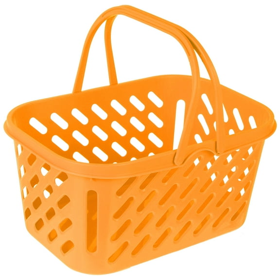 GOOHOCHY Plastic Shopping Storage Basket with Double Handles for Shopping Use in Orange, Large Capacity