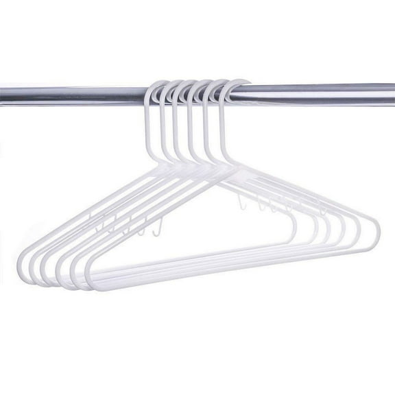 Plastic Hangers 5 Pack, Space Saving Clothes Hangers with Non-Slip Shoulder Notches, Lightweight and Slim Closet Hanger for Coats, Sweater, Shirts, Pants, White, 16.25x9.5"