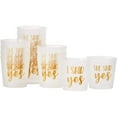thumbnail image 1 of Plastic Shot Glasses - 15 Pack – Bachelorette Party Shot Glasses, Mini Disposable Plastic Shot Glasses, Wedding Party Props, Favors, Frosted White with Gold Foil, Holds 3.7oz, 1 of 7