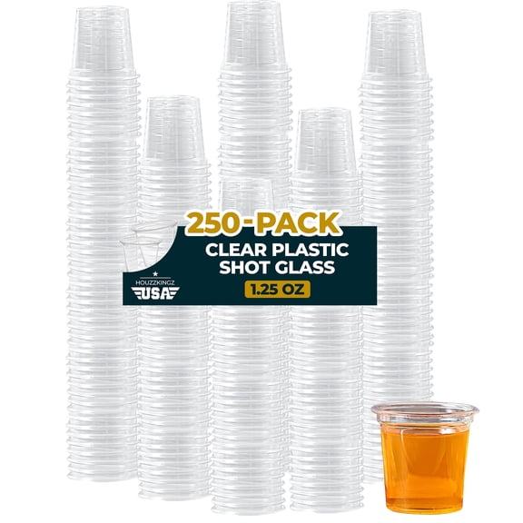 Plastic Shot Glasses Disposable 1.25 Oz 250 Clear Plastic Shot Glass Cups Bulk for Liquors, Wine Tasting, Jello Tequila, Mini Small Cocktail Margarita Sample Sauce Cups for Parties and Everyday Use