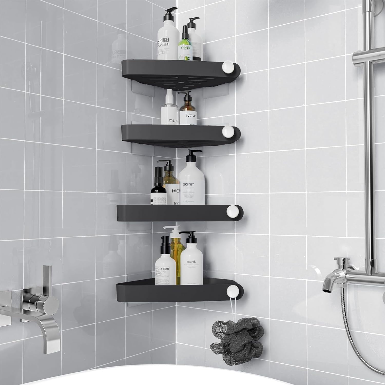 Plastic Shower Caddy Corner (For 90° Only), 4 Pack Adhesive Corner ...