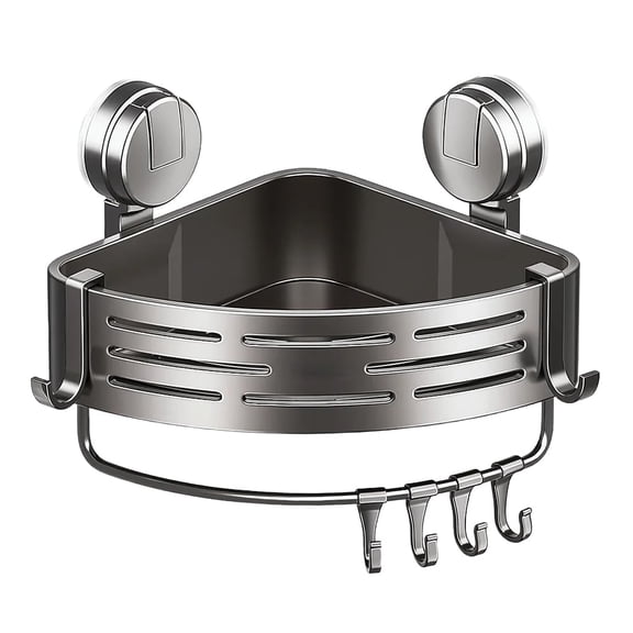 Plastic Shower Caddy,No Drilling Triangle Suction Cup Corner Shelves with Towel Bar and Hooks
