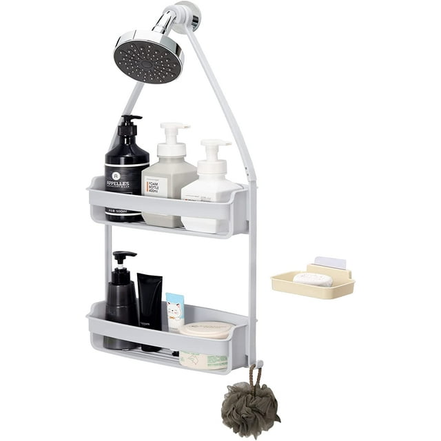 Plastic Shower Caddy Over Shower Head, Hanging Shower Caddy with Hook & Soap Box