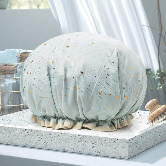 Plastic Shower Cap with Double Layer Lace and Elastic Design, Reusable Shower Caps for Bathing, Spa, Makeup, and Hair Salon