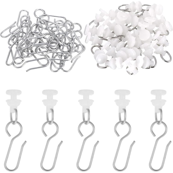 Plastic Shower Curtain Hooks, Pack of Hooks and Gliders for Bendable Curtain Track Pulley, Curtain Track Carrier Hooks, White