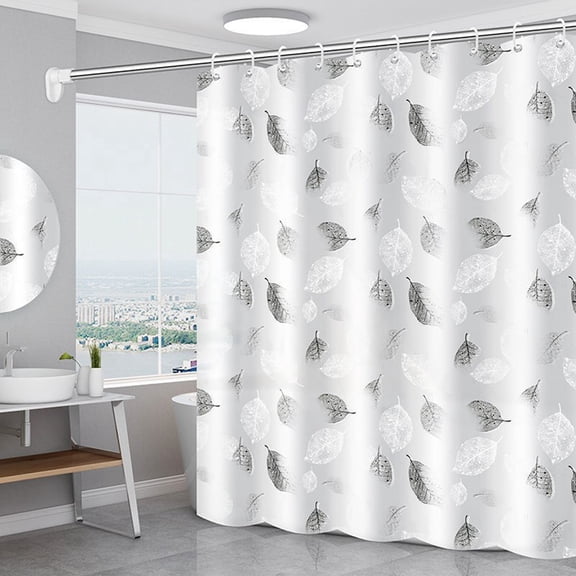 Plastic Shower Curtain Liner, Premium PEVA Gray Leaf Shower Curtain, Shower Curtains for Bathroom with Magnetic Weights and Rustproof Grommets (White, 70x79 in)