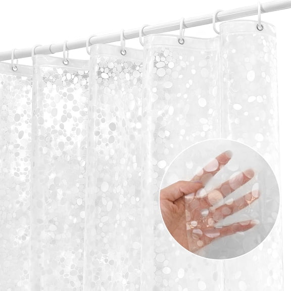 Lnrkai Plastic Clear Shower Curtain Liner, Heavy Duty Waterproof Bathroom Liner with Magnets, 3D Pebbles Design, Home Bathroom Use