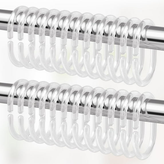 Plastic Shower Curtain Rings, Shower Curtain Hooks, 24 Pcs C Shaped Shower Hooks for Shower Curtain, Clear Shower Curtain Hooks for Bathroom