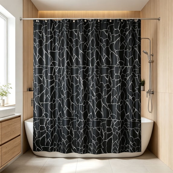 Plastic Shower Curtain with Subtle Geometric Line Print, Waterproof Mildew Resistant PEVA Bath Curtain with Reinforced Grommets, Neutral Farmhouse Bathroom Curtain for Bathtub Shower Stall Home