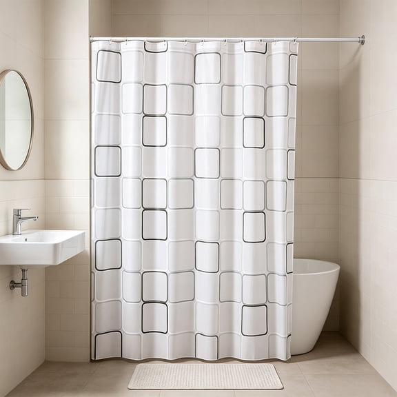 Plastic Shower Liner,Waterproof Shower Curtains with 12 hooks,Decorative Curtain for Shower Stall,Bathtub,Hotel and RV Daily Use 71x79 Inch