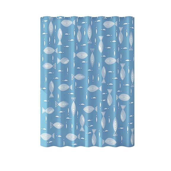 Plastic Shower Liner with Hooks - Shoal Of Fish/ Blue Flower, Waterproof Shower Curtains for Bathroom(A)