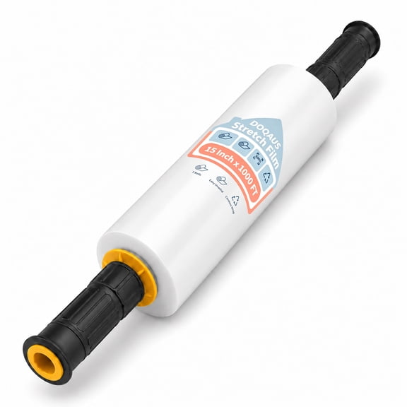 Stretch Wrap Roll 15 Inch x 1000 FT with Handles, Heavy Duty 60 Gauge Stretch Film for Moving, Packing, Shipping, Pallet Wrap, Clear Shrink Wrap Roll Industrial Plastic Wrap Roll