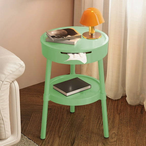 Plastic Side Table with Drawer and Shelf - Multifunctional Small Coffee Table Bedside Desk - Portable End Table for Living Room Bedroom Office - 13.78x13.78x20.47 Inch