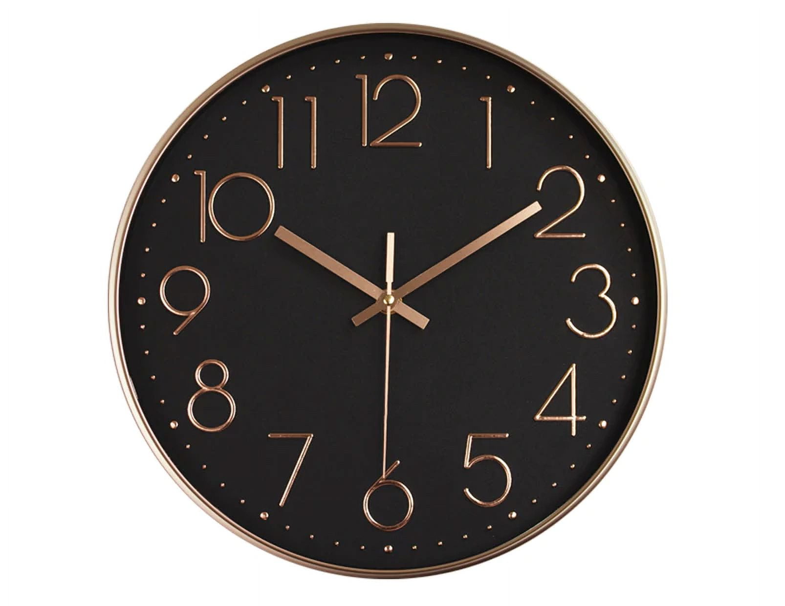 Plastic Silent Wall Clock Rose Gold Plated Black Background