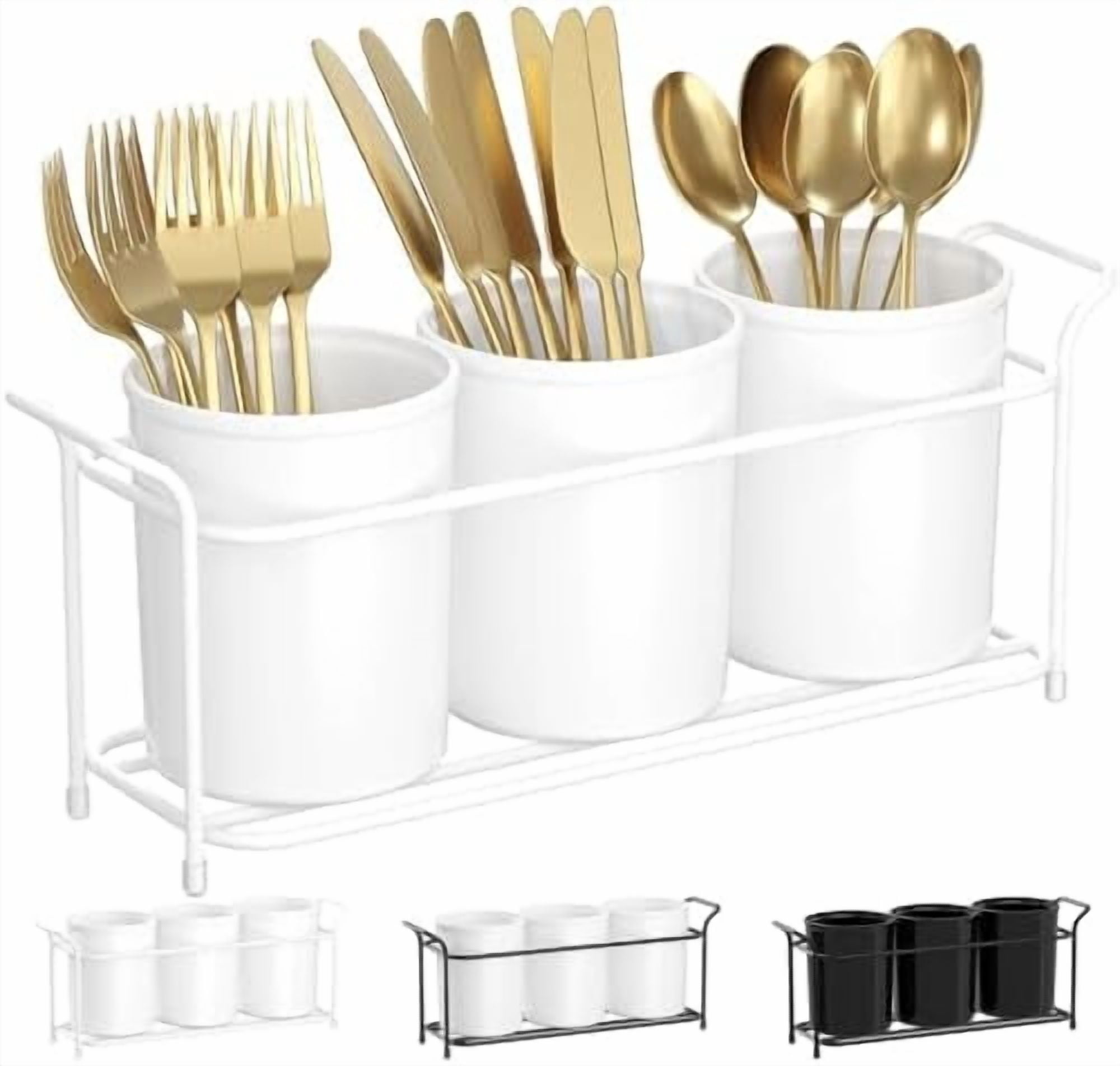 Serveware Rack Plastic Silverware Caddy with Metal Rack, Utensil Holder for Party ...