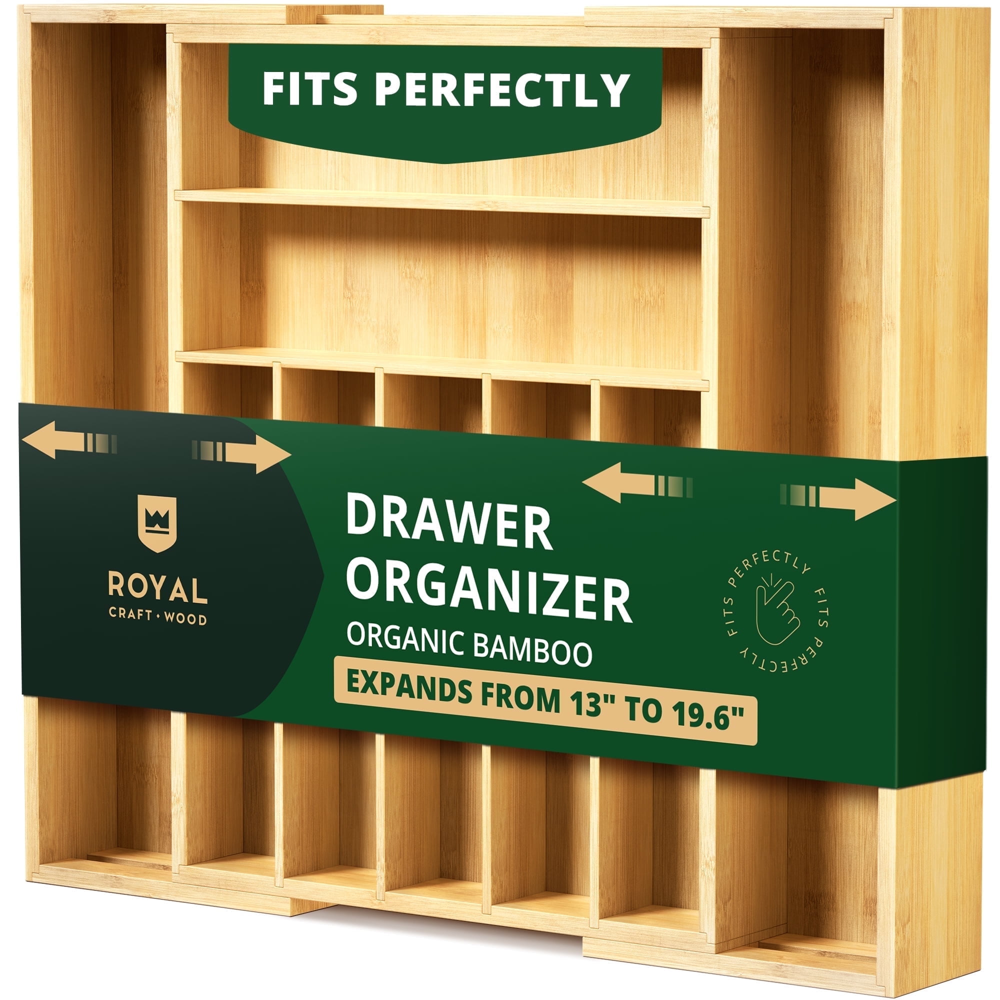Royal Craft Wood Luxury Bamboo Kitchen Drawer Organizer - Silverware Organizer - Utensil Holder and Cutlery Tray with Grooved Drawer Dividers for Flatware and Kitchen Utensils (9 Slot, Natural) - Walmart.com