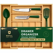 Royal Craft Wood Luxury Bamboo Kitchen Drawer Organizer - Silverware Organizer - Utensil Holder and Cutlery Tray with Grooved Drawer Dividers for Flatware and Kitchen Utensils 9 Slot, Natural