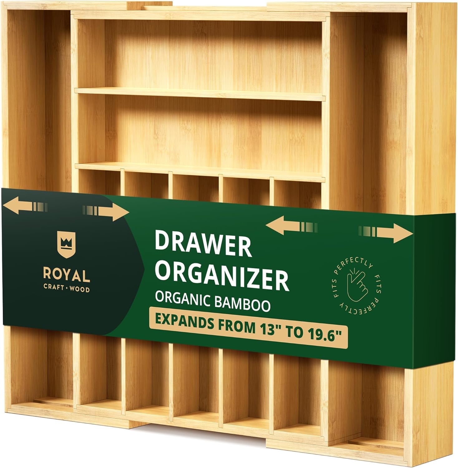 Royal Craft Wood Bamboo Kitchen Drawer Organizer (Beige, 9-slot)