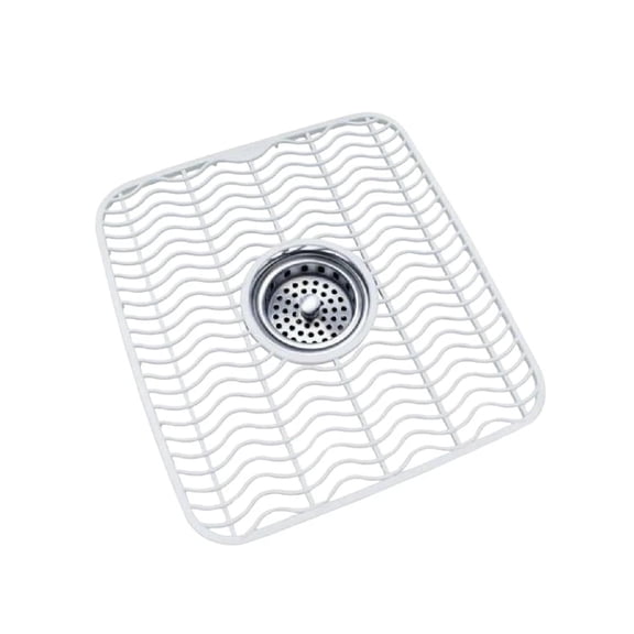 Plastic Sink Protector Mat with Center Drain Cutout, 12 x 11, White