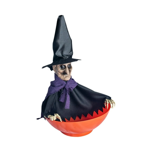Plastic Skull Candy Bowl with Motion Activated Moving Skeleton Hand, Animated Spooky Effect When Detects Movement, Battery Operated Fun Snack Dispenser